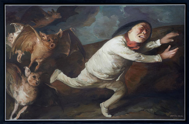 Goya verfolgt I // Goya persued I // 鸡人  (之一), 2012, 90 x 140 cm