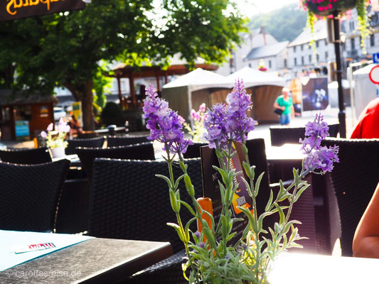 Blumenschmuck im Biergarten