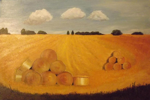 Agrarlandschaft mit Strohballen, 2011, 60 x 40 cm