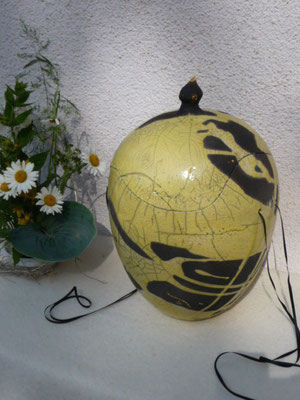 Künstlerurne "Soleil", Raku mit Balttgold, Irmgard Bausch Freiburg, verkauft