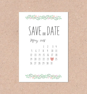 Save the Date (mint, mit Kalender, individuell, berry, vintage,  Hochzeitsset, Hochzeitseinladung)