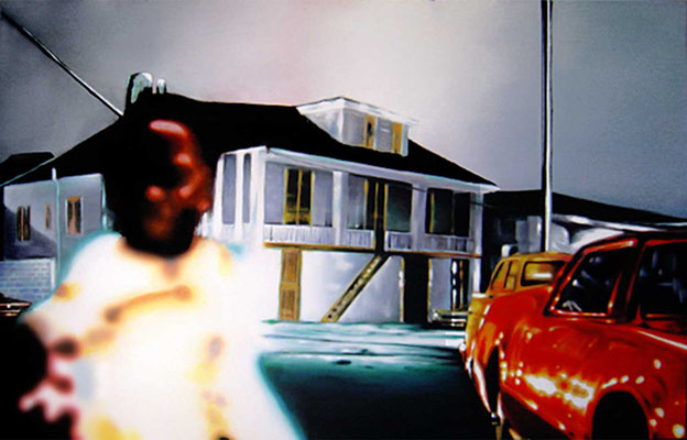 Sag' vier Worte<br />2008<br />Acryl auf Baumwolle<br />160 x 100 cm