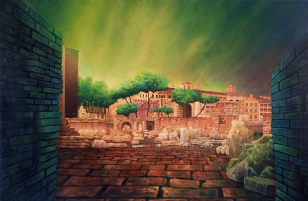 <strong>Ruhe und Punkt, Wunder und Steine</strong><br />2019<br />Acryl auf Baumwolle<br />150 x 100 cm