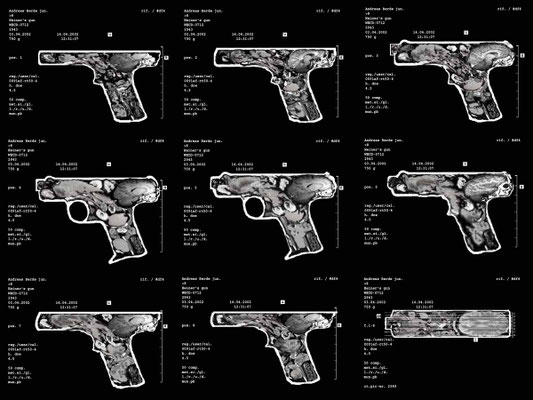 Heiner's gun<br />2002<br />C-Print auf Folie, auf Leuchtkasten<br />90 x 72 cm