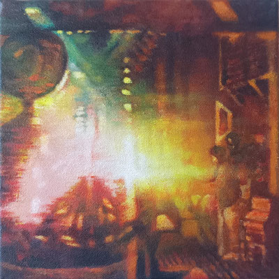 Durch den Flur<br />2023<br />Acryl auf Baumwolle<br />20 x 20 cm