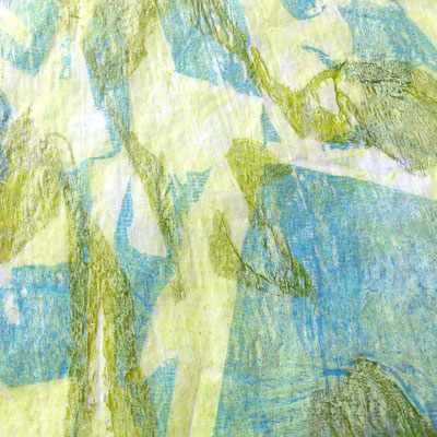 Farbdrucke auf Seidenpapier, grün-blau