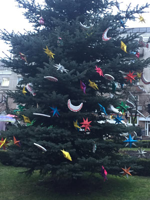 Christmas tree decorated by local school kids