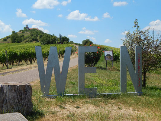 An mehreren Standorten im Zabergäu: Das WE_N. Mit seiner Person soll man den Schriftzug zur bezaubernden Weinlandschaft ergänzen.