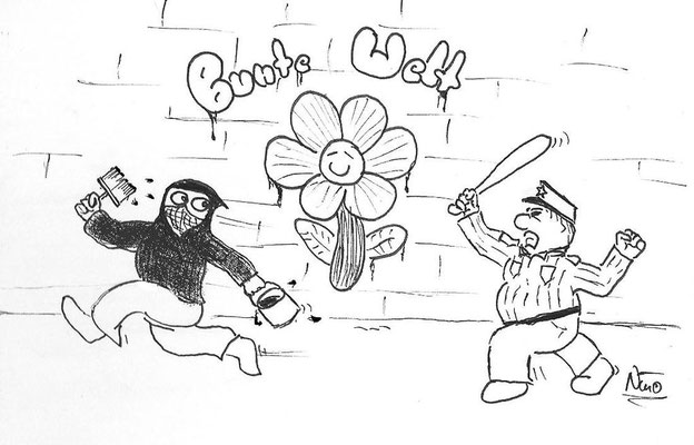 "Bunte Welt" - Fineliner - 2012 (anlässlich eines Zeitungsartikels zum Thema Gentifizierung)