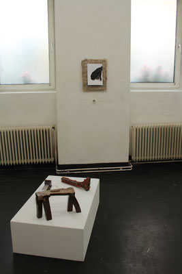 SKIN/SKIM Eva Hradil - sculptures, Jenny Lundgren - ink on paper, basement, Vienna