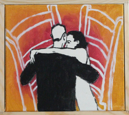 Eva Hradil "Rot gelb" aus "Leuchtende Paare", 2023/24, Eitempera auf Halbkreidegrund auf Leinwand, 30 x 33 cm