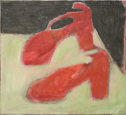 Eva Hradil "Rote Schuhe neben erbsengrün" 2013, Öl und Eitempera auf Leiwand, 30 x 33 cm