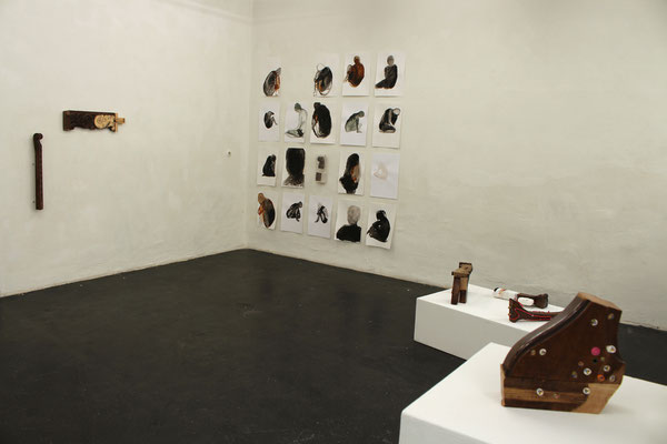 SKIN/SKIM Eva Hradil - sculptures, Jenny Lundgren - ink on paper, basement, Vienna