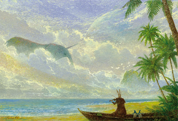 unicorn elephant in the dusk  [Postcard-size, Watercolor(gouache), 2017]