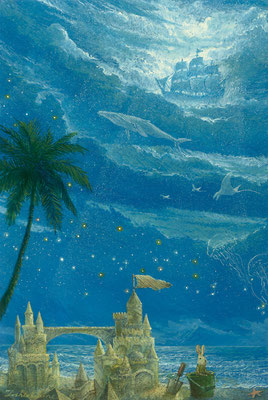 sand castle and summer dream  [Postcard-size, Watercolor(gouache), 2015]