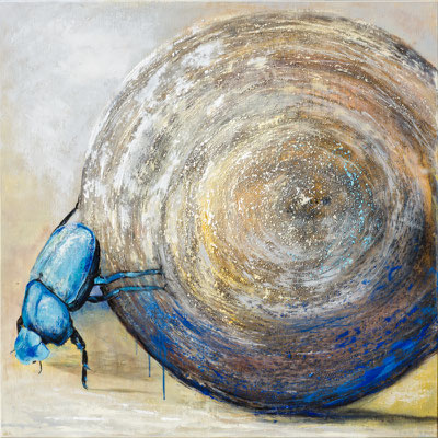 Pillendreher, 2022, 80 x 80 cm, Acryl auf Leinwand