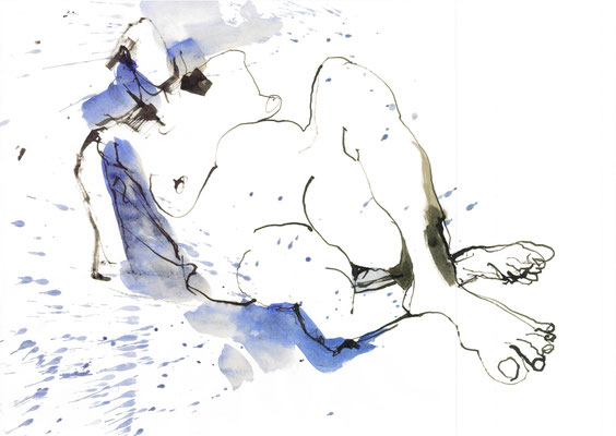 Liegender Akt blau