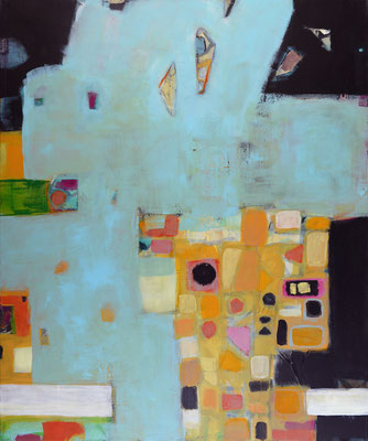 "Mosaik", 2018, 120 x 100 cm, Acryl mit Material auf Leinwand