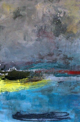 "Wolkenland", 2015, 120 x 80 cm, Acryl/Material auf Leinwand