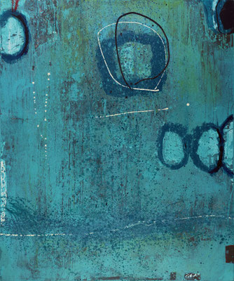 "Bubbles Blue", 2019, 120 x 100 cm, Acryl mit Sand auf Leinwand