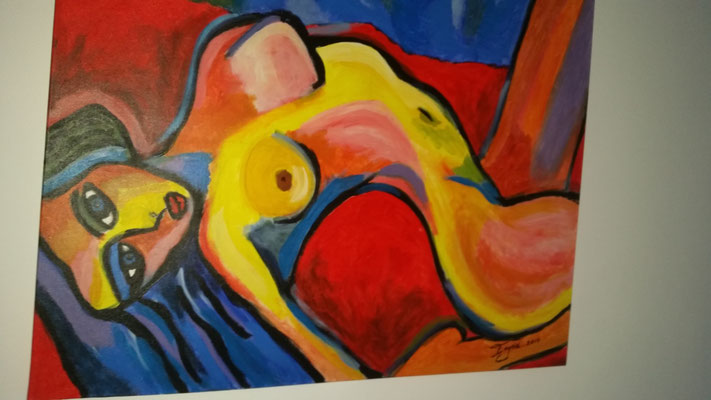 Liggend naakt, acryl 80 x 100 cm. PRIVE-COLLECTIE