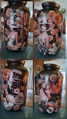 Vaas Parijs, reverse decoupage, 40 cm. hoog. Prijs: €114