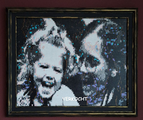 Jacky en Anouk, acryl pixelart 40 x 50 cm. VERKOCHT