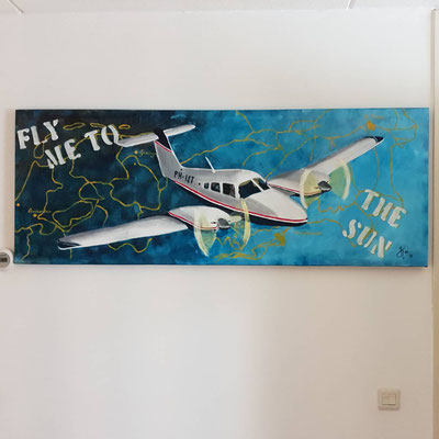 Fly me to the sun, acryl 150 x 50 cm. VERKOCHT