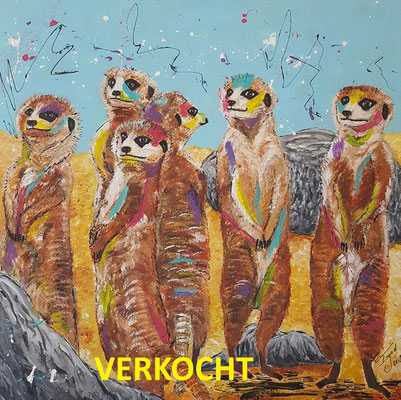 Rebellious meerkat, acryl 100 x 100 cm. VERKOCHT