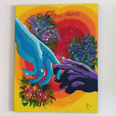 Best friends, acryl 70 x 90 cm. VERKOCHT