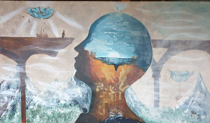 Compilatie Earth Side, acryl 140 x 80 cm. VERKOCHT 