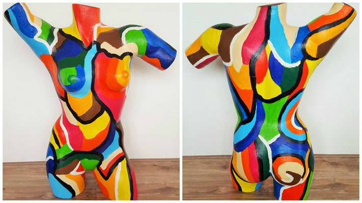 Torso vrouw. Beschilderd met acryl. Hoogte ca. 60 cm. PRIVE-COLLECTIE
