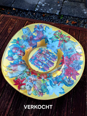 Schaal Kerst, reverse decoupage VERKOCHT