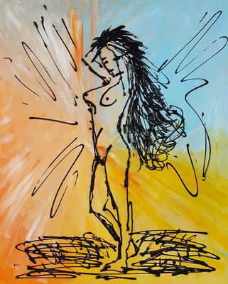 Feel free, acrylic 40-50 cm, dripping art.