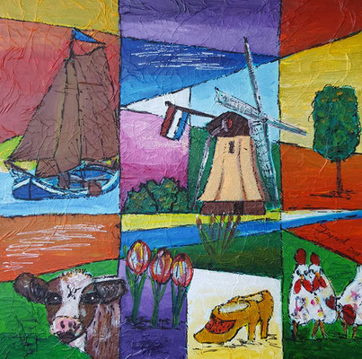 Coulissenlandschap Hollands, acryl 50 x 50 cm. VERKOCHT