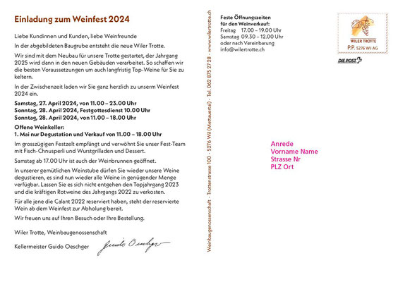 Wiler Trotte Einladungen April 2024 Rückseite