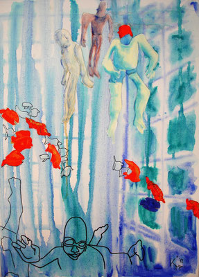 "Badeanstalt rechts", 2012, Acryl Mischtechnik, 50 x 70cm