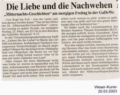  20.03.2003, Weser-Kurier 