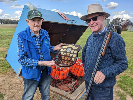 Club Vice President Brian Reid met John McGauran at the club recently to discuss the engraving for the Dick English Memorial Shield. Thanks for the lend of your gun, Malcolm.