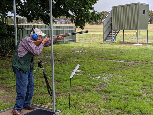 2021 11 13 Ernie Williams giving the new Universal Skeet layout a go. How many targets, clay, feather or fur,  have crossed in front of those sharp old eyes over the years?