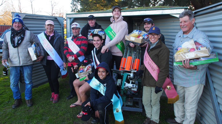 2019 08 11:  Standing L ~ R: Max Kavanagh, Petra Deadman, Andrew Harrington, Peter Brown, Rhys McGauran (Looking very proud of his performance!), Mitch Parker, Angela Kloppenborg, Ron Duncan. Sitting on Trap: Adam Shale, Matt Motha.