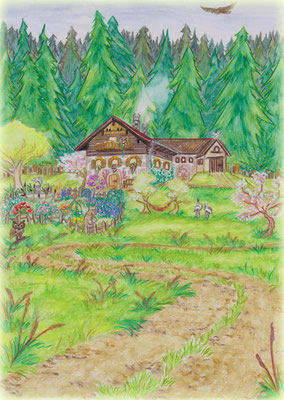 Opas Hof, Kinderbuchillustration, Nadine Drexler, children's book illustration nature