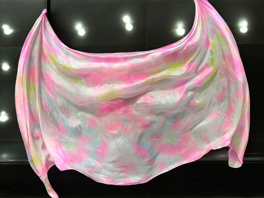 "Fairy Queen" Batik aus Weiß, Pink, Türkis und Gelb