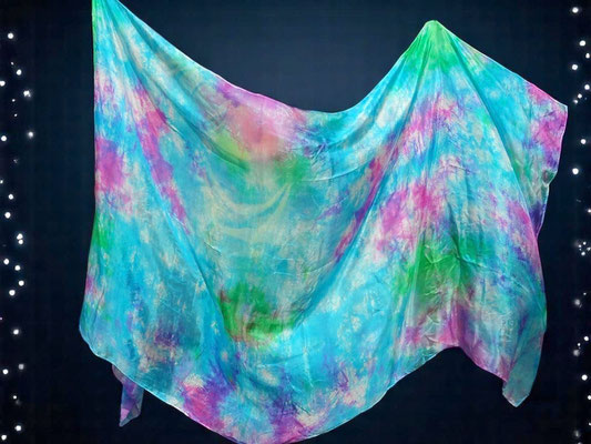 "Summer" Batik aus Weiß, Türkis, Grün und Pink