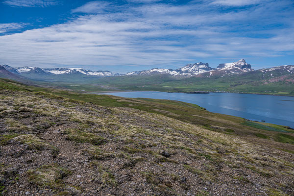 Wanderung zur Bucht Brunavik, Blick zurück auf Borgarfjarðar