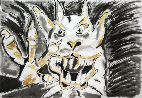 Devilish, Tinte auf Seidenpapier, 98 x 144 cm, 2024