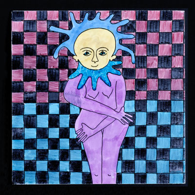 Ohne Titel, Filzstift auf Papier auf MDF, 13 x 13 cm, 2025