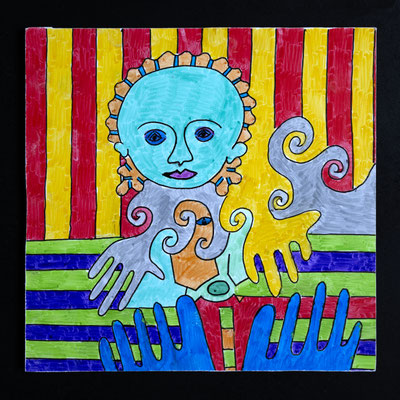 Ohne Titel, Filzstift auf Papier auf MDF, 13 x 13 cm, 2025