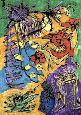Unschärferelaisstationen, Mischtechnik auf Papier, 40 x 30 cm, 2024