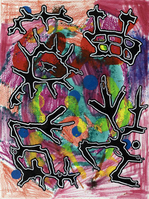 Fugal und fungal, Mischtechnik auf Papier, 32 x 24 cm, 2023